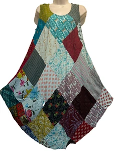 Nwt FUNKY STUFF boho patch gypsy pockets rayon umbrella tank DRESS SUNDRESS XL - Picture 1 of 6