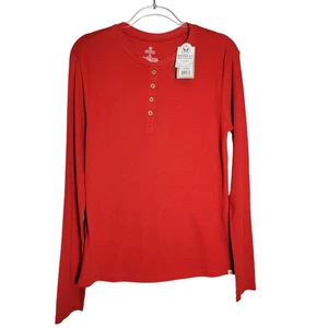 Honest Baby Clothing Womens Organic Cotton Top M Red Waffle Knit Henley NWT - Picture 1 of 6