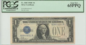1928C Silver Certificate $1 Fr.1603 PCGS MS65 PPQ Gem New - Picture 1 of 2