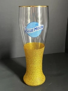 Blue Moon 16 Oz Pilsner Beer Glass With Gold Color Rim & Glitter - Picture 1 of 5