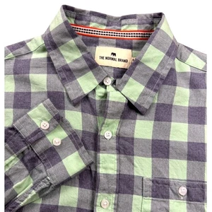 Camisa con botones The Normal Brand para hombre mediana a cuadros verde gris manga larga - Imagen 1 de 8