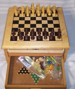Wooden Game Center Deluxe 10 In 1 Checkers, Chess, Tic Tac Toe, Backgammon ++ - Picture 1 of 11