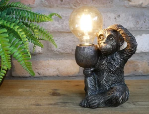 Unusual Bronzed Effect Monkey LED Portable Battery Operated Light Table Lamp - Picture 1 of 5