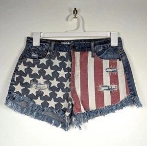 Mossimo Y2K pantaloncino donna taglia 8 shortie vita alta taglio bandiera patriottica USA - Foto 1 di 5