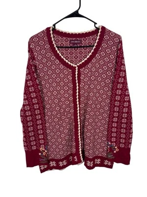 Cárdigan Suéter April Cornell Rojo Floral Bordado Algodón Talla Mediana Foto 1 de 4