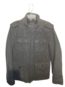 Tommy Hilfiger Jacket S Mens Gray Herringbone Wool Blend Military Field Coat - Picture 1 of 6