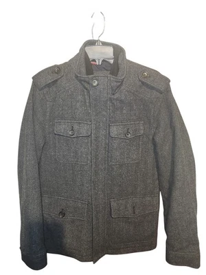 Tommy Hilfiger Jacket S Mens Gray Herringbone Wool Blend Military Field Coat - Image 1 of 4