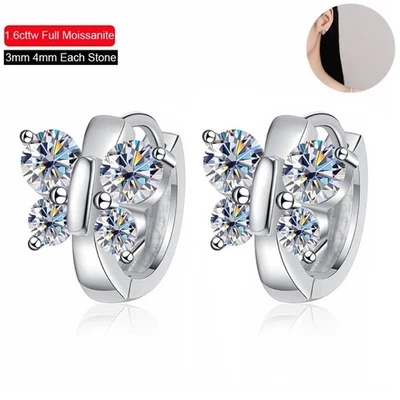 1.6ctw Real Round Cut Moissanite Butterfly Stud Earrings 925 Sterling Silver GRA - Image 1 of 4