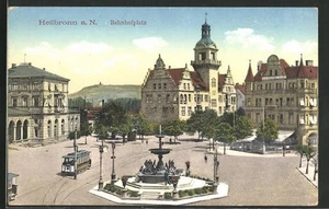AK Heilbronn a. N., Bahnhofplatz mit Hotel Royal, Brunnen und Strassenbahn - Picture 1 of 2