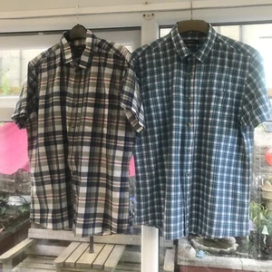 Peacocks Two Size Large Men’s Short Sleeved Checked Shirts Vgc 100% Cotton - Picture 1 of 14