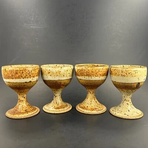 Pottery Stoneware Challis Wine Goblet Speckled Rust Red Glaze Set of 4 - Picture 1 of 6