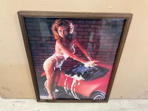 Vtg 80's Sexy Women Corvette Car Wash Pin-Up Framed Picture Man Cave 21x17” - Picture 1 of 5