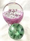 Two Scottish Borders Glass Paperweights Tweedsmuir Glass Green Pink