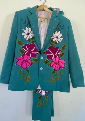 Traje de vaquero occidental nudie bordado floral a medida de 2 piezas para hombre cóctel graduación Foto 1 de 4