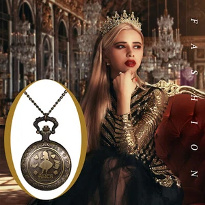 Vintage Carved Alice In Wonderland Arabic Numerals Dial Quartz FOB Pocket Watch - Picture 1 of 8