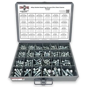 Alloy Socket Head Cap Screws Zinc Clear Coarse Thread Assortment - 453 PCS - Picture 1 of 5