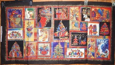 Laurel Burch Colección Holiday Algodón Edredón Tela Panel Gato Luna Navidad Rojo Foto 1 de 4