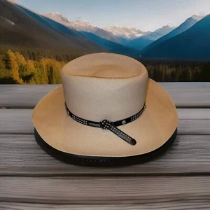 Stetson Golf Straw Hat Leather Trim Sun Hat Cowboy Medium Excellent Condition - Picture 1 of 10