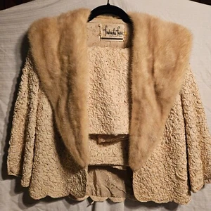 1960's vintage 2 piece Ribbon suit  fur collar - Picture 1 of 7