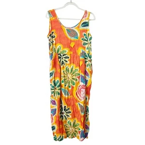 Jams World Hawaii Medium Sienna Orange Floral Janice Rayon Tank Midi Dress Flaw - Picture 1 of 8