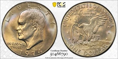 1974 D Eisenhower Dollar $1 PCGS MS65 Beautiful Crescent Toning             4732 - Image 1 of 4