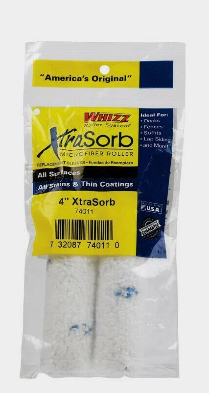 Whizz XTRASORB Microfiber 4" x 3/8" Mini Paint ROLLER COVER 2 pk Sleeves 74011 - Image 1 of 1