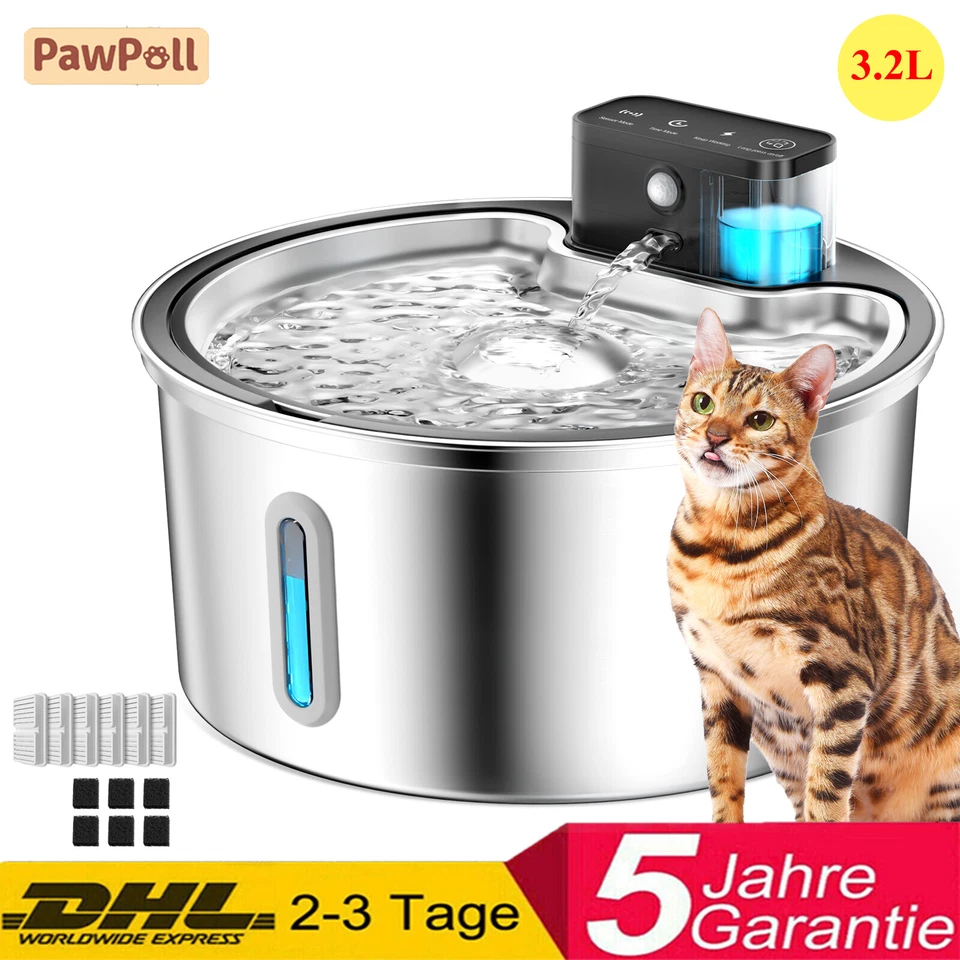 Katzenbrunnen 3.2L Edelstahl Trinkbrunnen für Katze Kabellos Leise Trinkbrunnen - Bild 1 von 1