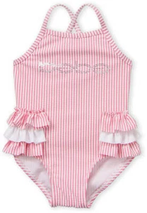 Bebe Swimsuit Infant 12 Mos Baby Girl's Pink & White Stripe One-Piece NWT - Picture 1 of 5