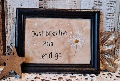 Costura Primitiva "Just Breathe and Let it go, amostrador com dentes-de-leão - Imagem 1 de 3