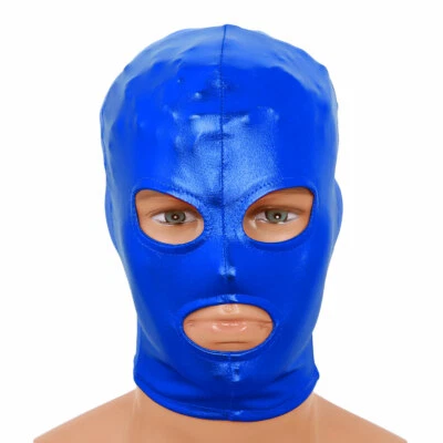 Unisex Metallic Cosplay Costume Open Eyes Mouth Full Face Mask Hood Headgear - Image 1 of 2