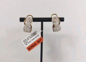14k Gold Over Silver 1/2 Carat Diamond Hoop Pierced Earrings Vintage With Box - Picture 1 of 24