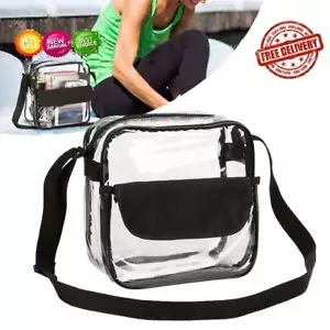 Clear Transparent Tote Bag PVC w/ Zipper Stadium Approved Shoulder Handbag Purse - Picture 1 of 12