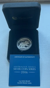 2016 Australia $ 1 Koala altorilievo 1 oncia .999 argento tondo - Foto 1 di 4