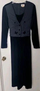 JBS schwarz 90er Vintage Perlen Samt Langarm Maxikleid Damengröße 14 - Bild 1 von 3