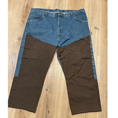 Wrangler Pro Gear Men's 46x30 Blue Denim Brown Canvas Work Pants Utility Cargo - Image 1 of 4