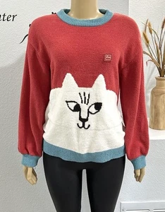 Lisa Larson Cat Sweater In Red Size L Large Crew Neck - Imagen 1 de 6