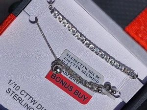 Sterling Silber Armband 1/10 cttw Diamant 9 Zoll verstellbar Bolo neu in Box - Bild 1 von 18