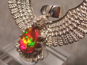 Red Welo Opal Eagle Pendant  -  Solid Gem Opal - 13 grams of Sterling Silver - Picture 1 of 11