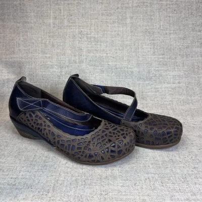 L’artiste Spring Step Melinda Zuecos Mary Jane Marrón Azul Tacón de Cuña Zapatos Talla 39 Foto 1 de 4