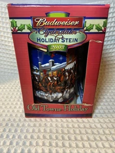 Budweiser 'Old Towne Holiday 2003 Clydesdale Horses cerámica 7" Beer Stein - Imagen 1 de 3
