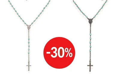 COLLANA ROSARIO DONNA ARGENTO 925 CRISTALLI VERDE ACQUA AMEN CROBT4 CRONT4 - Immagine 1 di 2