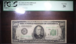 1934 $500 Federal Reserve Bank Note Fr. 2201-B PCGS VF 20 VERY FINE - Picture 1 of 2