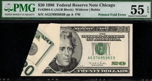 1996 $20 FRN *DOUBLE-PRINTED FOLDOVER* 55EPQ - Picture 1 of 3