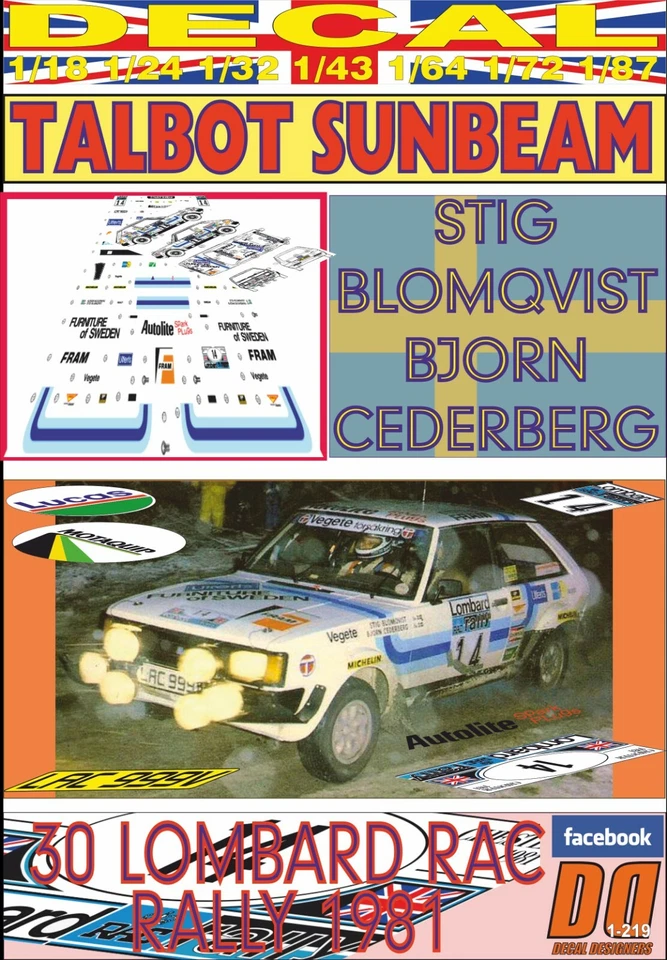 DECAL TALBOT SUNBEAM STIG BLOMQVIST RAC RALLY 1981 3rd (09) - Image 1 of 1