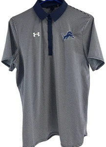 Detroit Lions Women's Under Armour Polo Shirt Top Striped Loose Fit Large - Picture 1 of 4