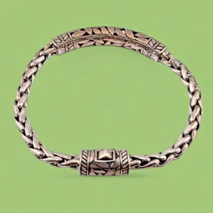 Brazalete de trigo unisex hoja placa oro 18k plata de ley 925 firmado "G" 7 en B6 - Imagen 1 de 7