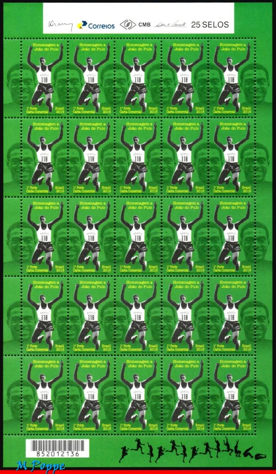 3345 BRASIL 2016 TRIBUTO A "JOAO DO PULO", OURO OLÍMPICO, SALTO TRIPLO, FOLHA SEM MARCA DE CHARNEIRA - Imagem 1 de 3