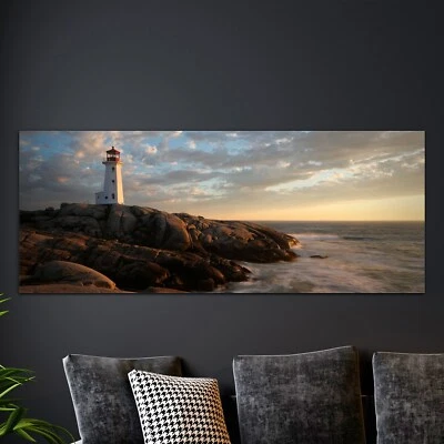 Glas-Bild Wandbilder Druck auf Glas  125x50 Leuchtturm Sonnenuntergang Küste - Bild 1 von 4