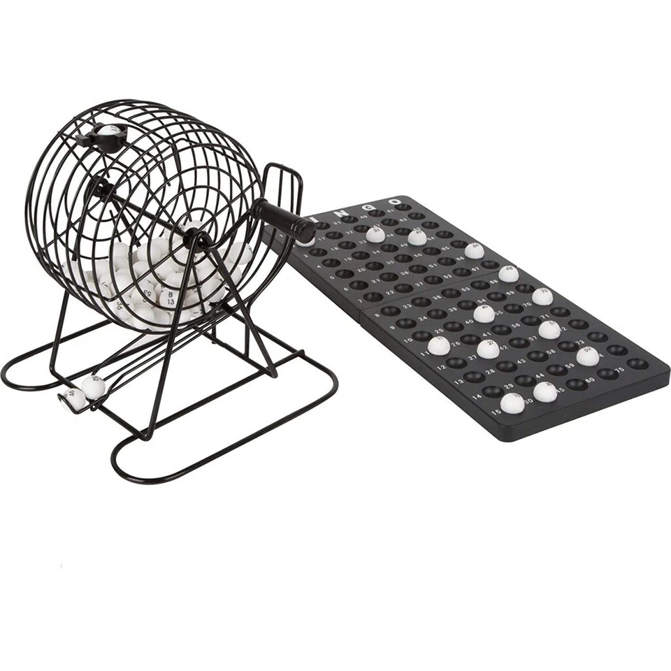 Bingomühle Bingotrommel Metall Mit 75 Kugeln Lotto Trommel XXL mit Bingokarten - Bild 1 von 1