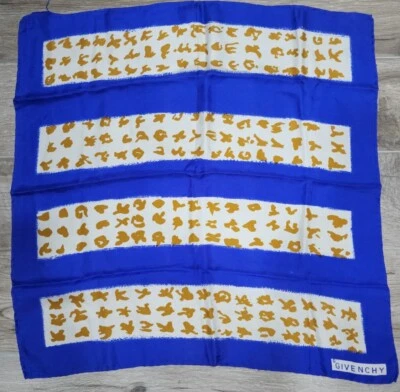 Bufanda de seda Givenchy vintage azul blanco mostaza Foto 1 de 4